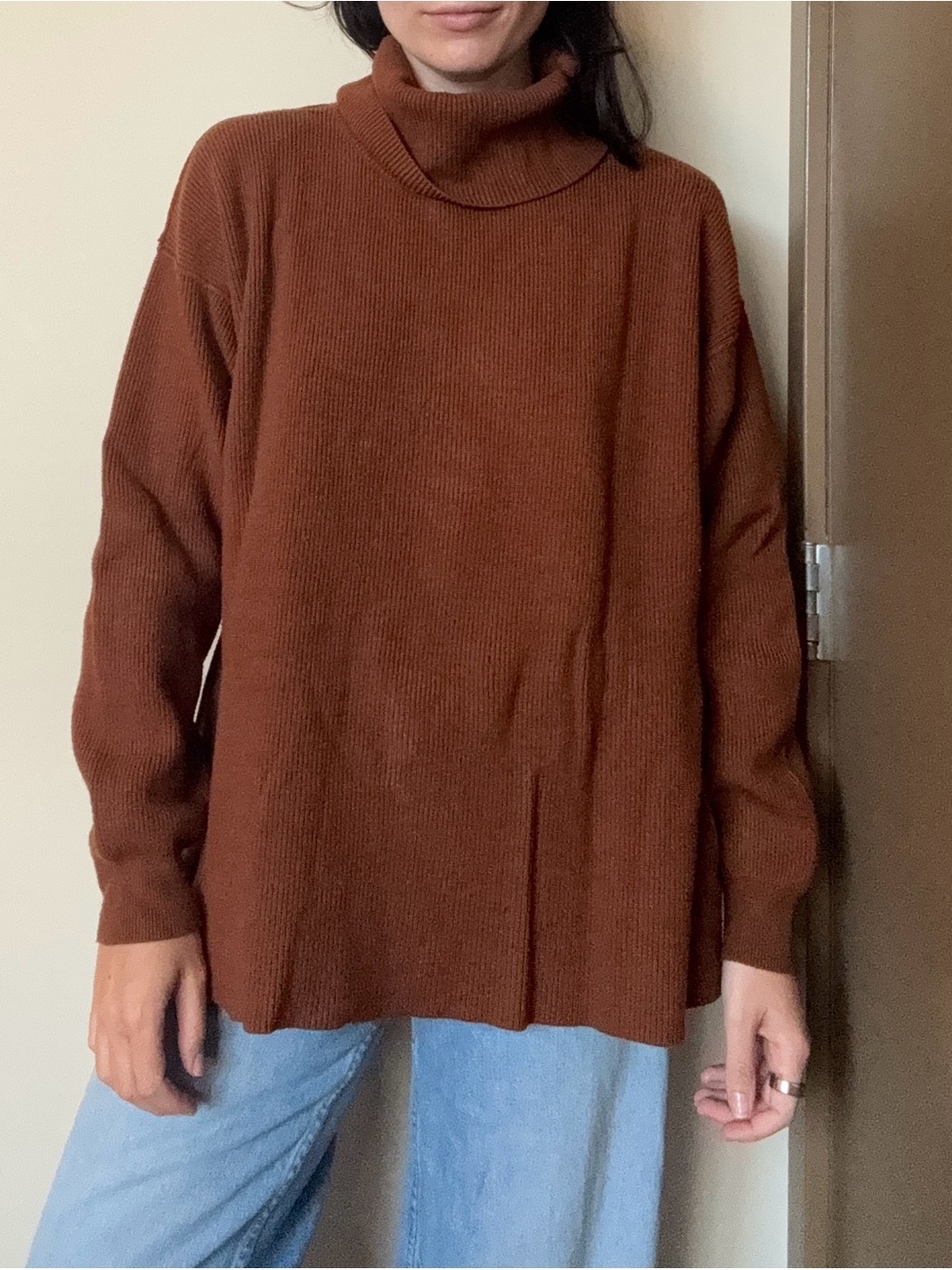 Free People Rust Brown Ribbed Turtleneck Sweater